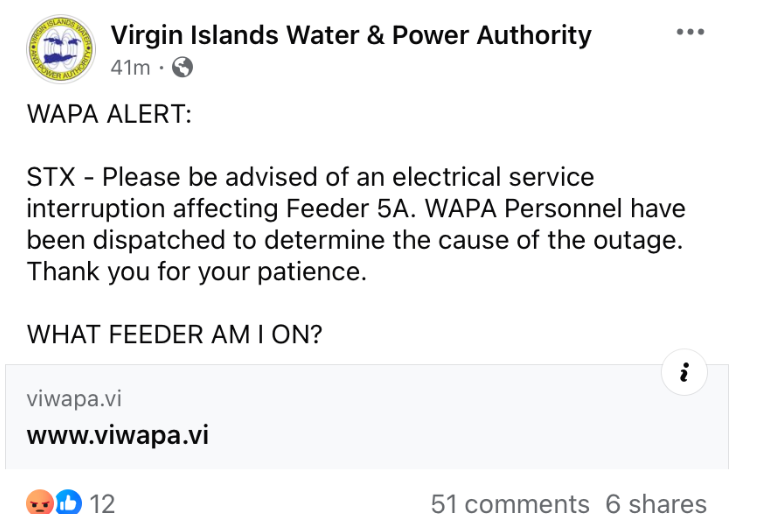 LIGHTNING STRIKES TWICE! WAPA blames thunderstorm for two power outages