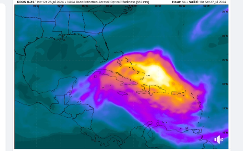Saharan dust plume will prevent significant showers for 48 hours