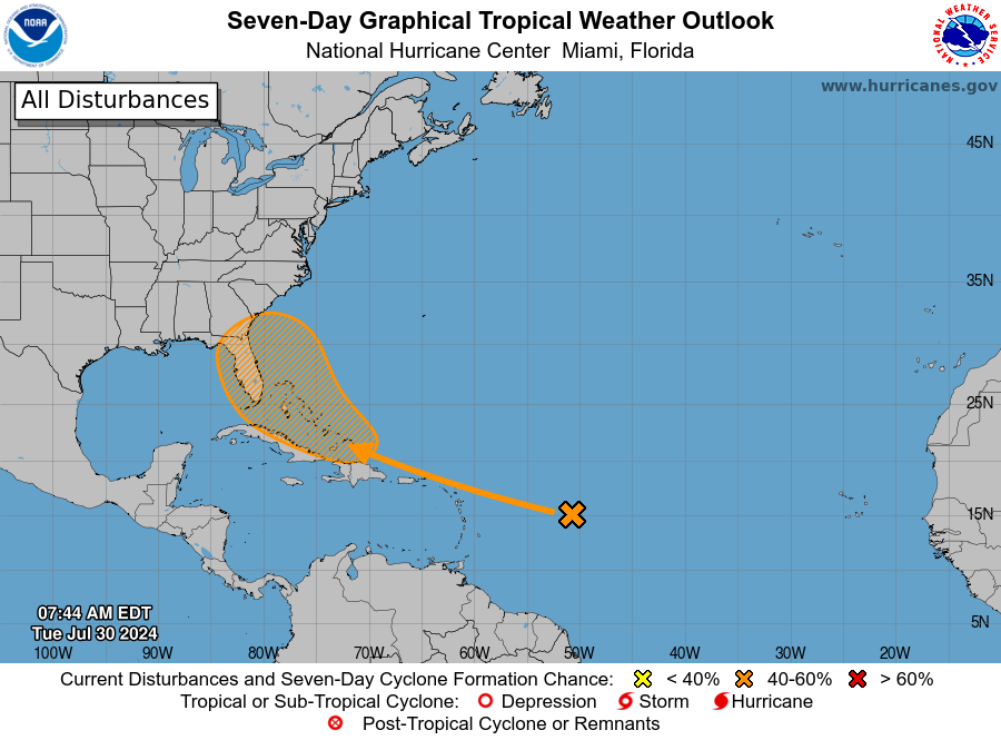 Slow development possible with tropical wave headed towards Caribbean