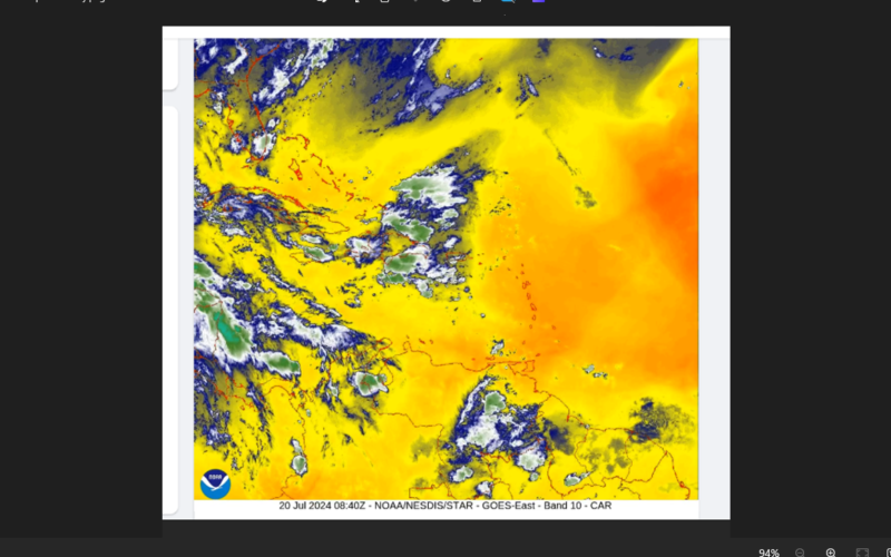 Tropical wave leaving, Saharan dust plume moving in, high rip current risk for St. Croix