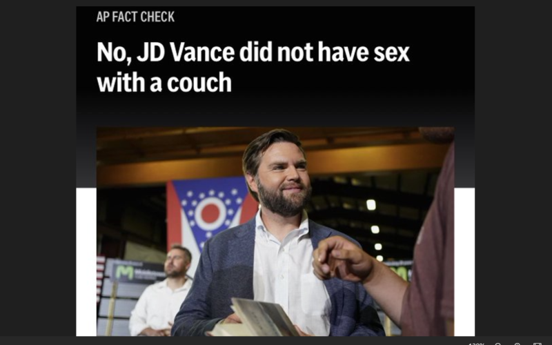 AP Declares That 'JD Vance Did Not Have Sex With A Couch' In Fact Check