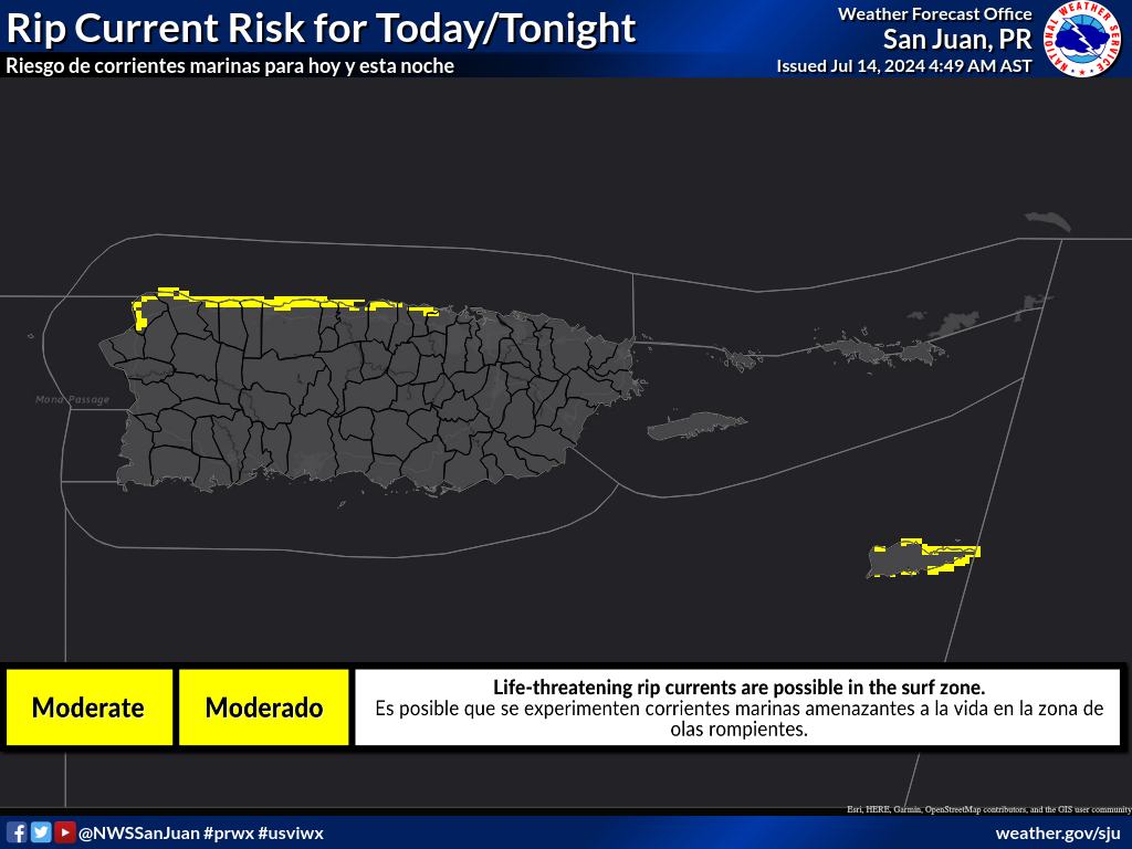 Upper level trough to bring low level moisture; rip current risk for St. Croix