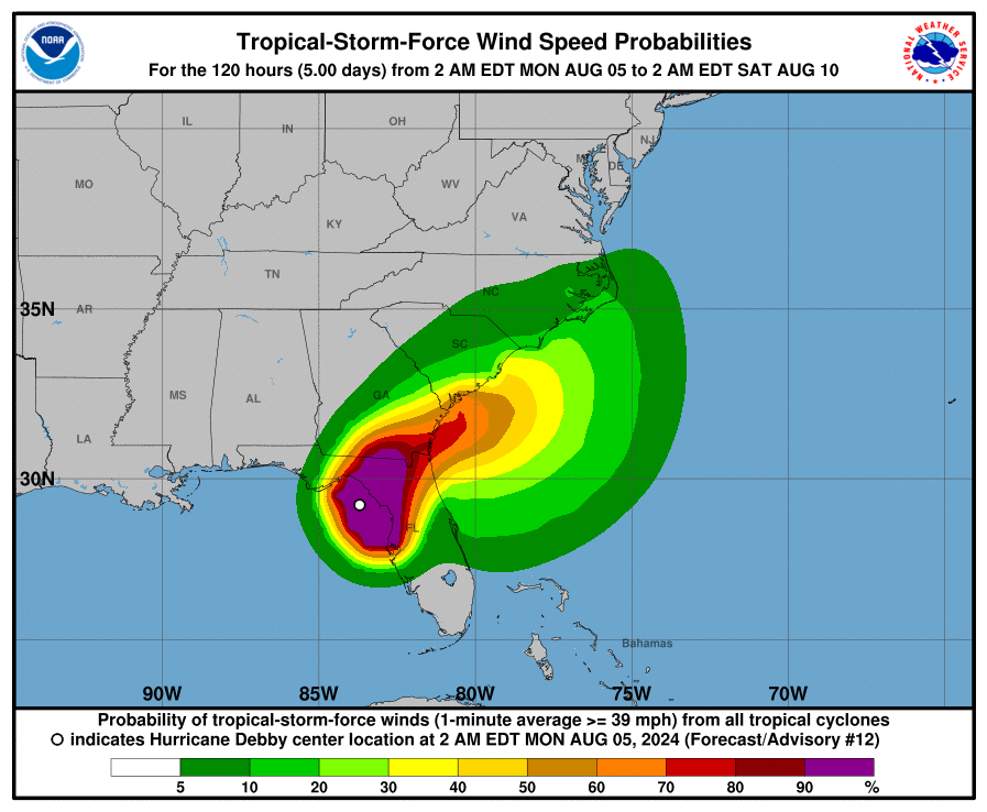 Hurricane Debby makes landfall in Florida while tropical waves lurk behind