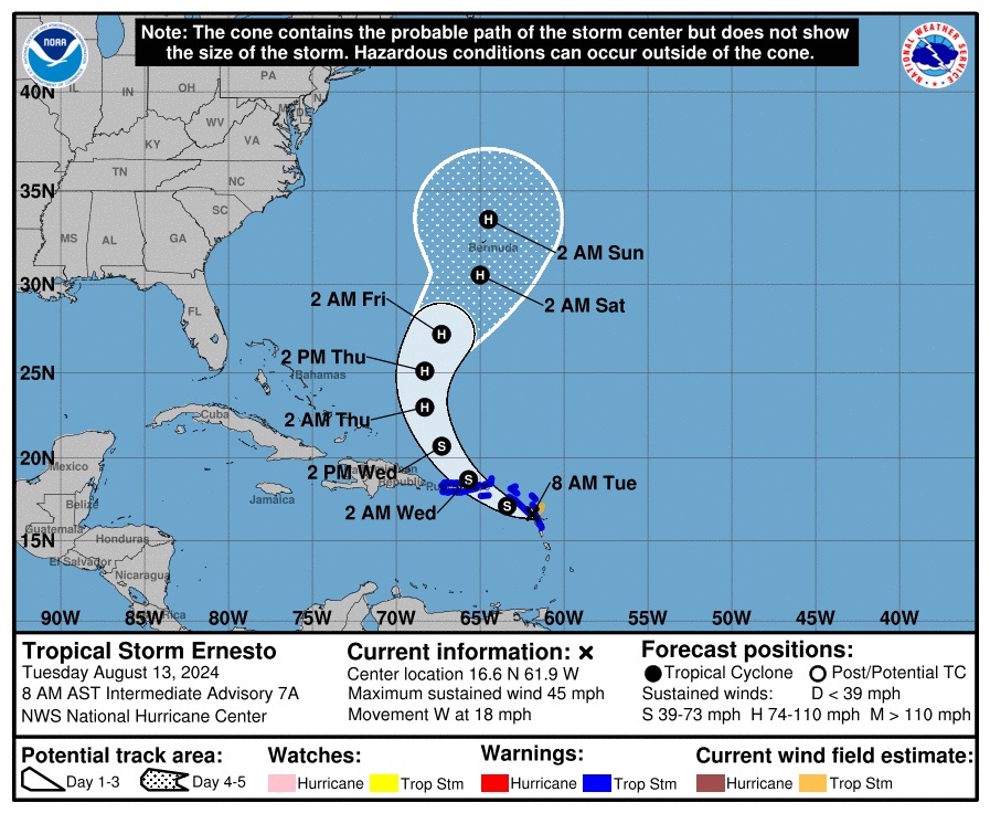 Tropical Storm Ernesto drenches northeast Caribbean and takes aim at Puerto Rico