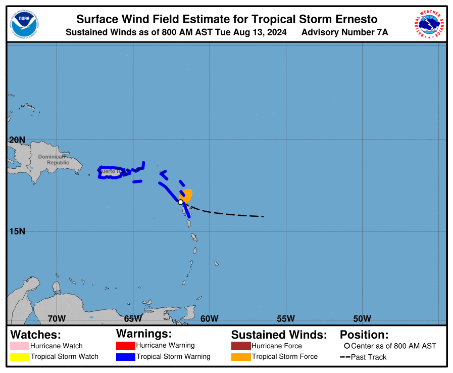 Tropical Storm Ernesto drenches northeast Caribbean and takes aim at Puerto Rico