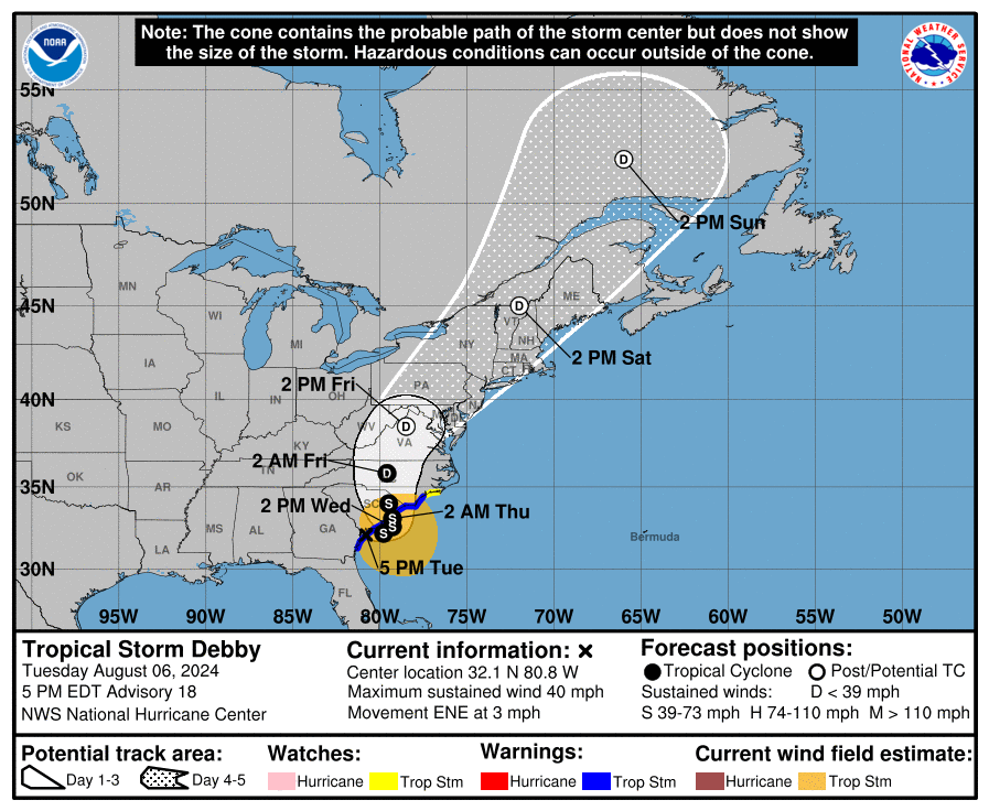 Tropical wave pushes northwest towards Cancun; Tropical Storm Debby over Georgia