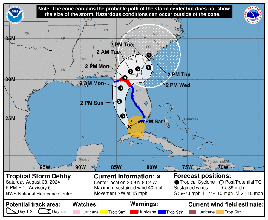 Tropical Storm Debby aims for Jacksonville