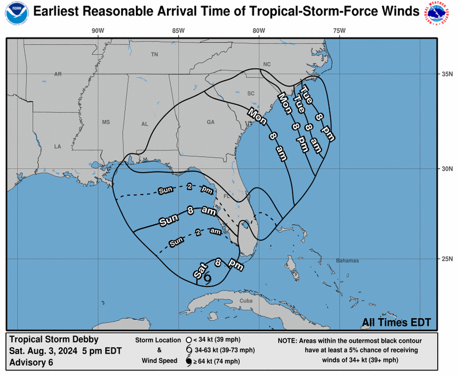 Tropical Storm Debby aims for Jacksonville