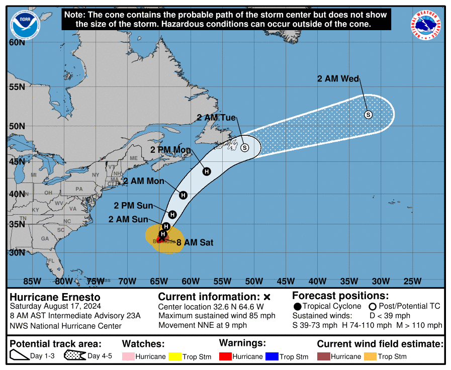 Hurricane Ernesto makes landfall on Bermuda as a category 1 storm