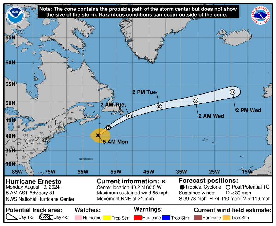 Hurricane Ernesto still bringing life-threatening conditions to East Coast