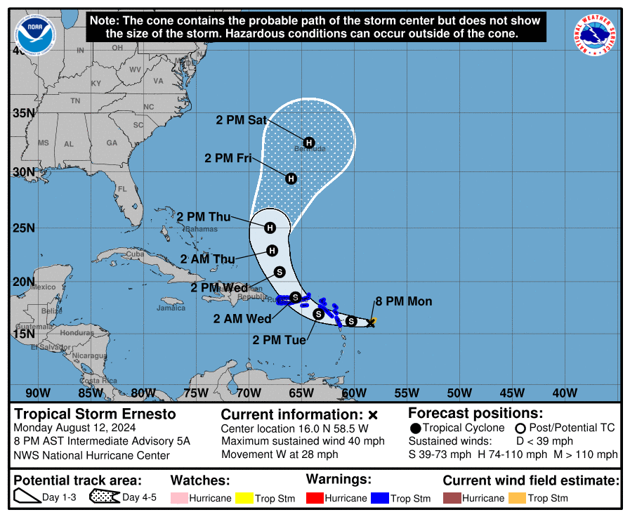 Tropical Storm Ernesto looms as a rain threat to the USVI and Puerto Rico