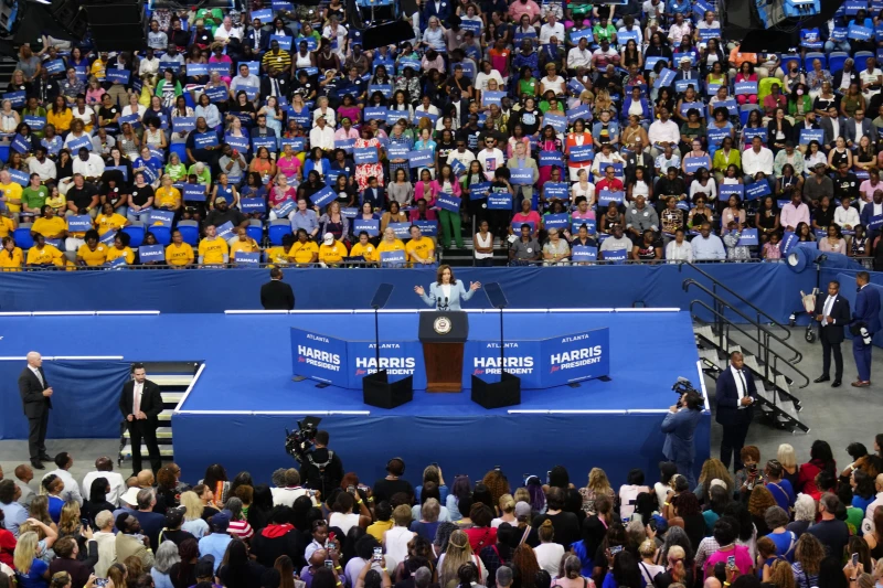 Dueling Harris and Trump rallies in the same Atlanta arena showcase America’s deep divide