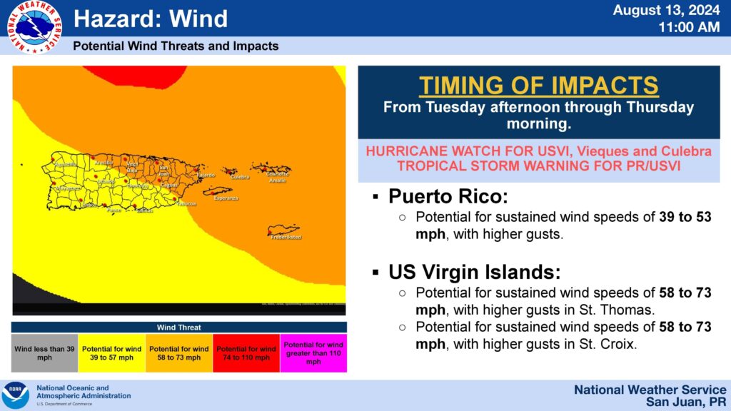 Hurricane Watch in effect for the Virgin Islands, Vieques and Culebra