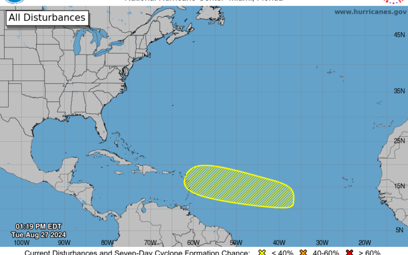 Tropical wave moving into the Lesser Antilles tonight