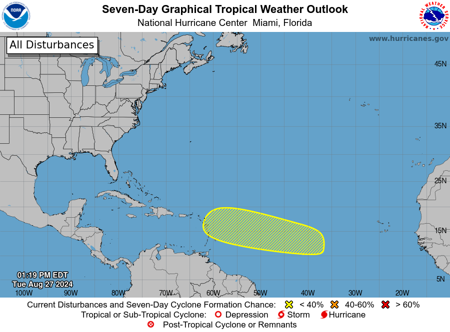 Tropical wave moving into the Lesser Antilles tonight