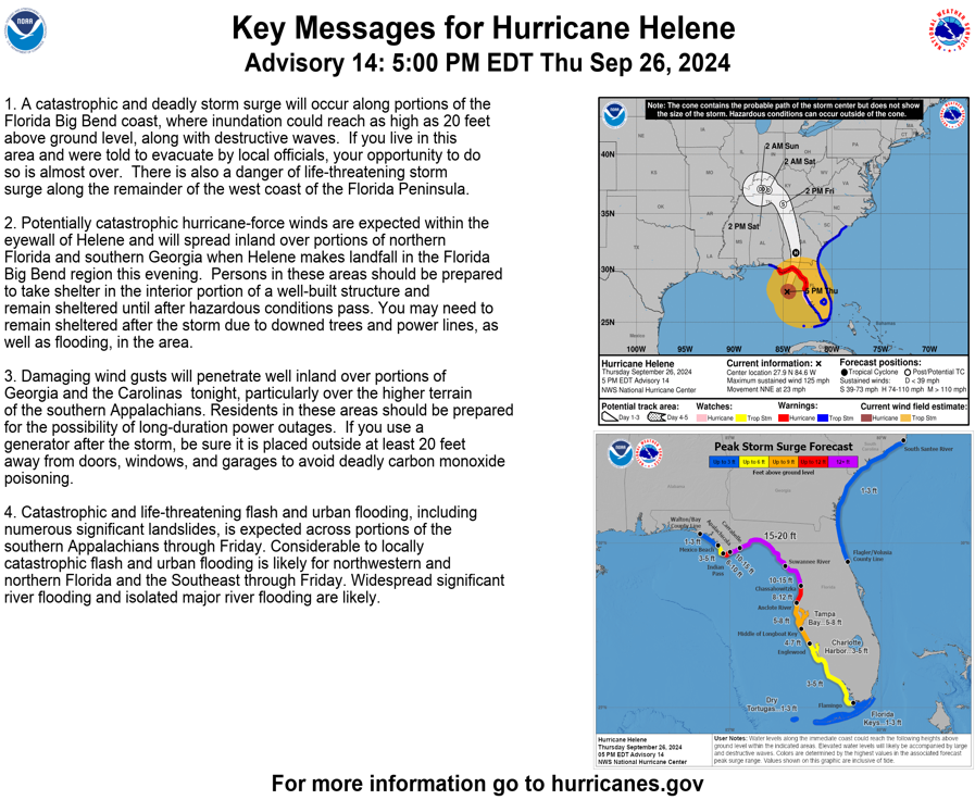 'Gargantuan' Hurricane Helene could bring 'catastrophic and deadly storm surge' to Florida Gulf Coast