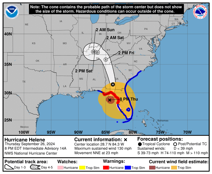 'Gargantuan' Hurricane Helene could bring 'catastrophic and deadly storm surge' to Florida Gulf Coast