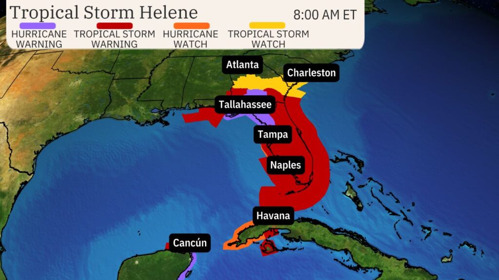 Tropical Storm Helene expected to become a major hurricane ahead of Florida landfall