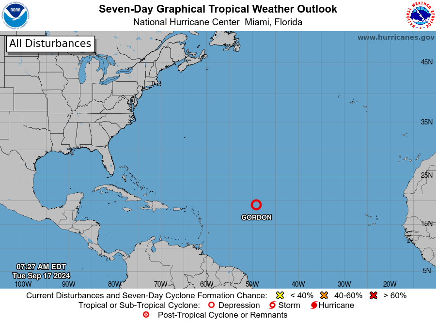 Tropical Storm Gordon continues to churn in the Atlantic