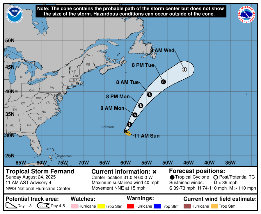 Tropical Storm Fernand forms in the open Atlantic. No threat to USVI