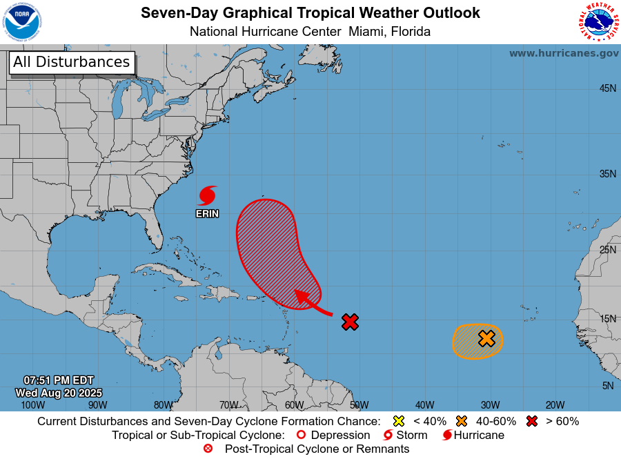 St. Croix: Some sunshine with a shower, high 90