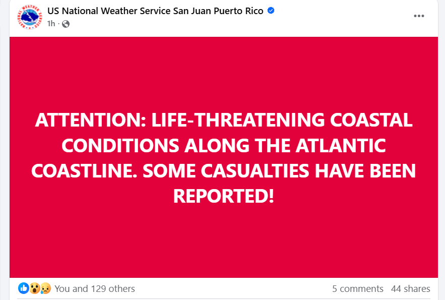 4 surfers survive, 3 swimmers drown in high surf off Puerto Rico today