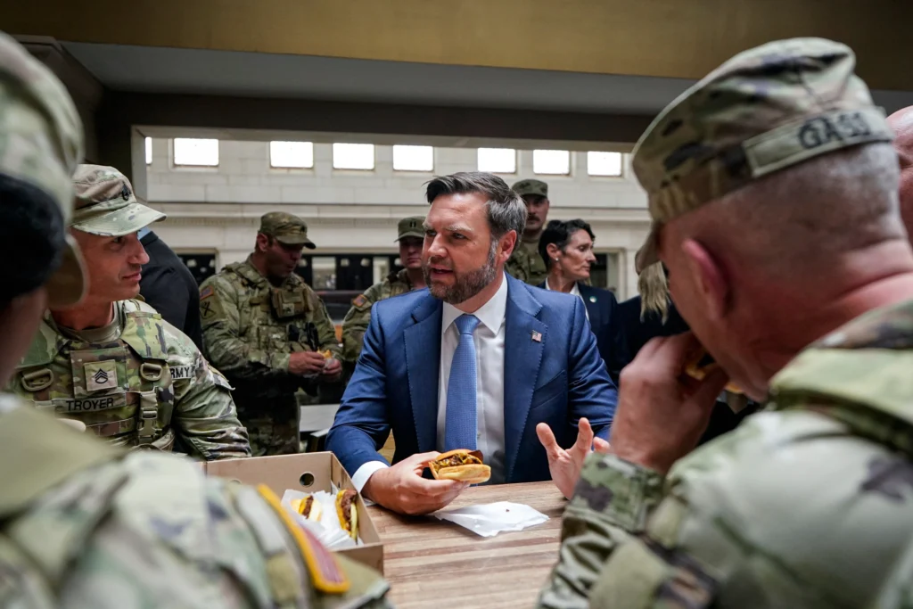 Top White House officials turn to public appearances with troops as a tense Washington watches
