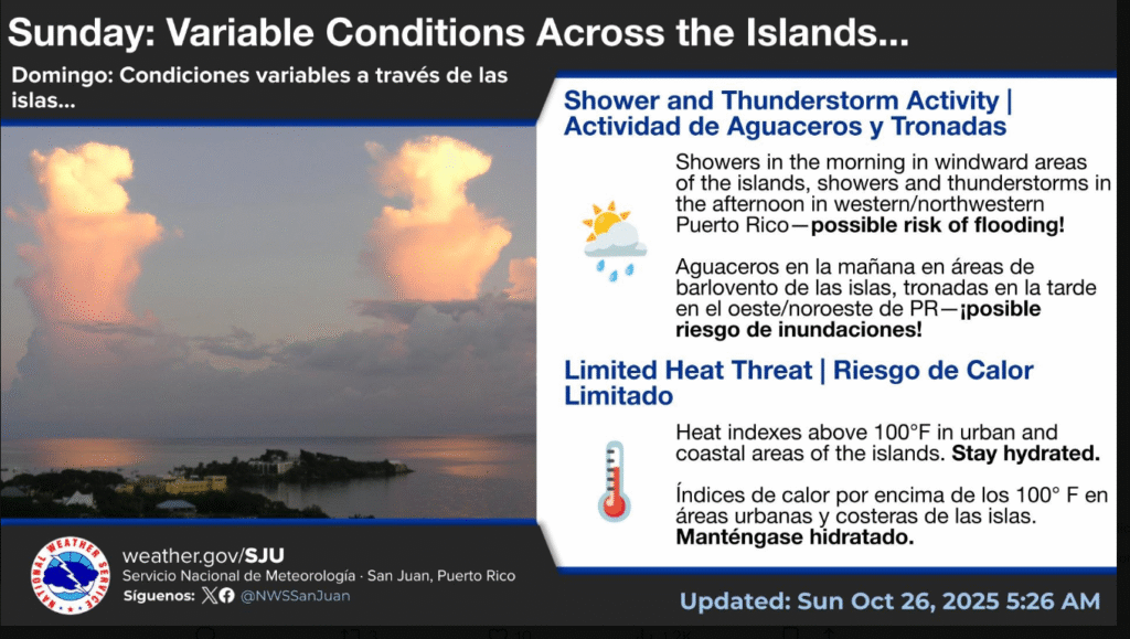 Mostly cloudy with a couple of brief showers late morning, followed by a little rain in the afternoon, high 87