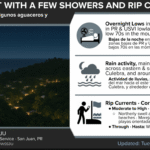 Breezy with clouds and sun, a couple of showers this morning, high 90