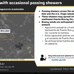 Times of sun and clouds with a passing shower or two, high 87