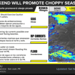 Partly sunny, breezy with a couple of showers, high 87