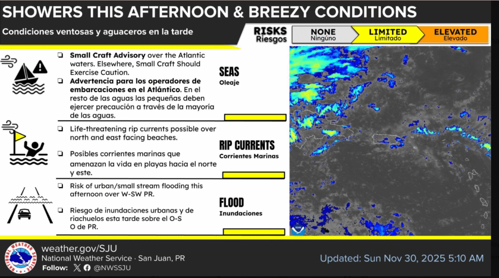 Breezy with clouds breaking for some sun and a couple brief showers late a.m.