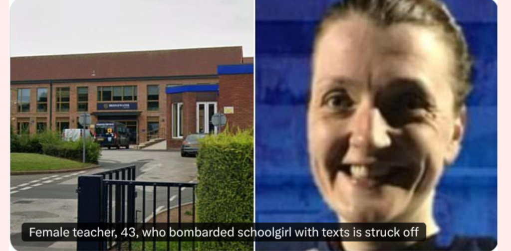 Female teacher, 43, who bombarded underage schoolgirl with texts saying ‘can’t wait for a cuddle’ and ‘you’re mine’ is fired