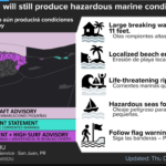 Breezy with clouds and sun, a passing shower or two this morning, high 87