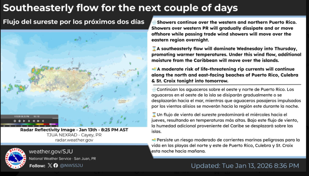 Partly sunny, breezy this morning with a shower in places, high 87