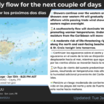 Partly sunny, breezy this morning with a shower in places, high 87